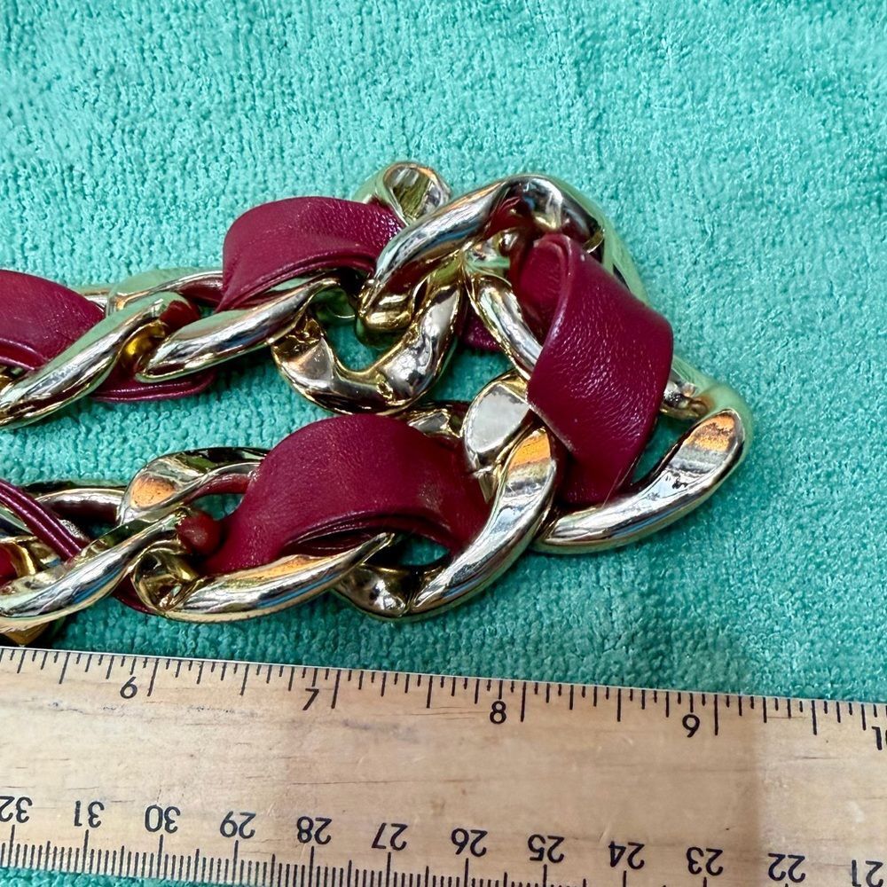 VTG Michael Kors Gold Chain-Link Necklace with Burgundy Leather Inlay 18” - Picture 4 of 4